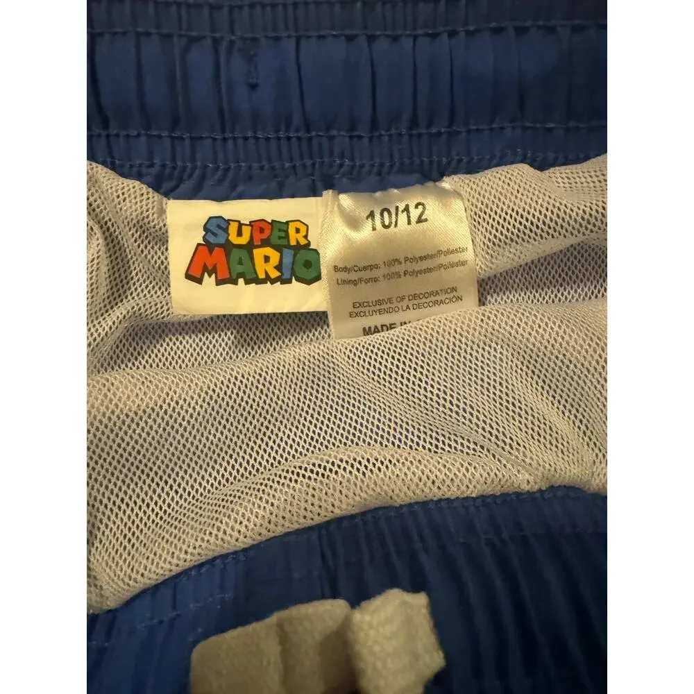 Nintendo Super Mario Bros Boys Swim Trunks Blue 10-12 Mario Luigi Mesh Lined